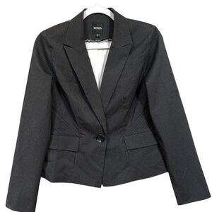XOXO Vintage Pinstripe Blazer Charcoal Gray Suite Jacket One Button Size XL
